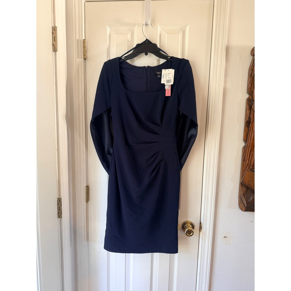 AQUA Navy Blue Cape Sleeve Pleated Sheath Dress A26780 size 0 NWT